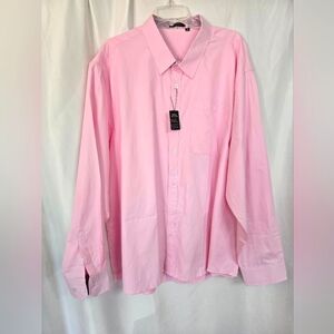 Hisdern Pink Dress Shirt with Contrasting collar /Cuffs Large Size 4XL